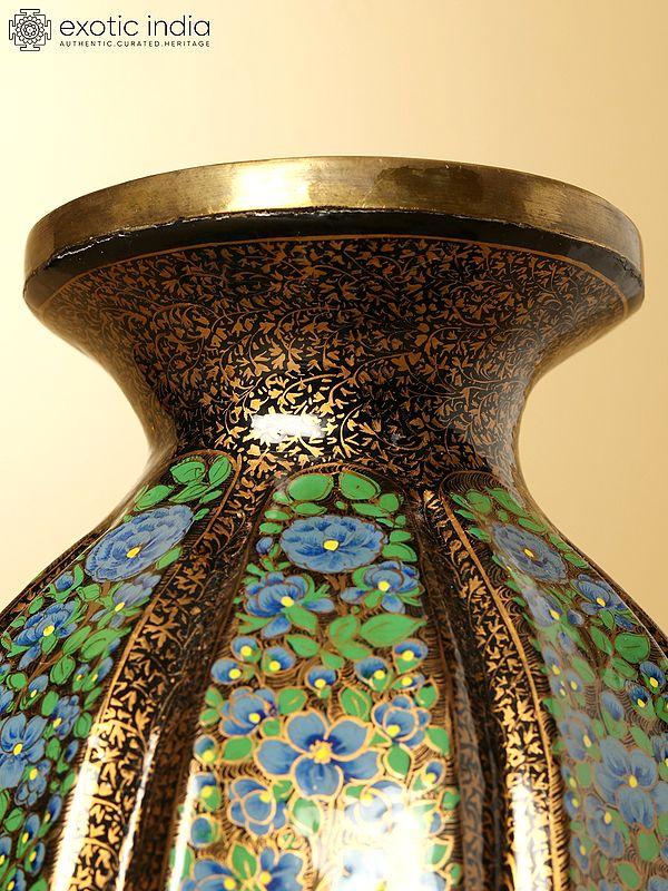 Exotic India 11" Superfine Papier Mache Flower Vase With Brass Inside | Hand Painted | From Kashmir