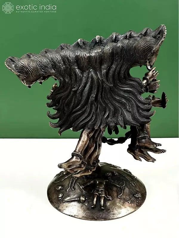 Exotic India 11" Unusual Mahakali Brass Statue – Ten Heads Ten Arms Ten Legs Handmade In Nepal 
