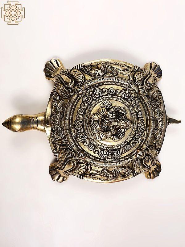 Exotic India 11" Vastu Tortoise With Ganesha On Top | Handmade 