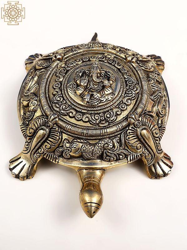 Exotic India 11" Vastu Tortoise With Ganesha On Top | Handmade 