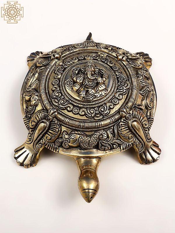 exotic india 11" Vastu Tortoise with Ganesha on Top | Handmade 