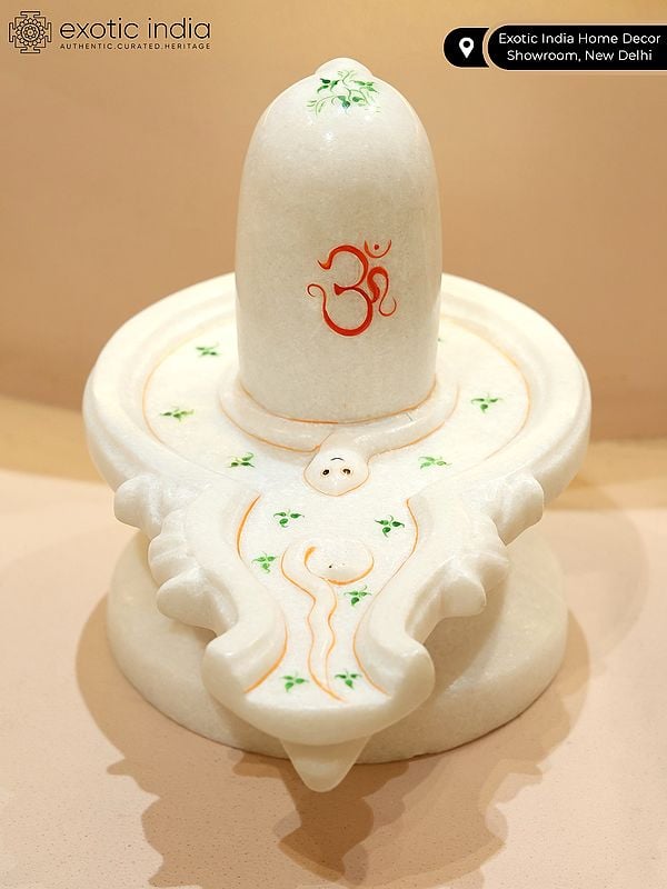 Exotic India 11" White Marble Shiva Linga | Handmade | Lingam | Idols For Home Decor And Pooja | Mahashiva Ratri Puja Decor | Shiv Ling Indian God Statue 