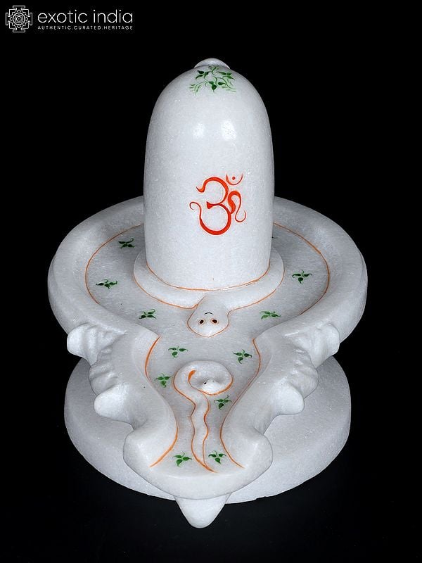 Exotic India 11" White Marble Shiva Linga | Handmade | Lingam | Idols For Home Decor And Pooja | Mahashiva Ratri Puja Decor | Shiv Ling Indian God Statue 