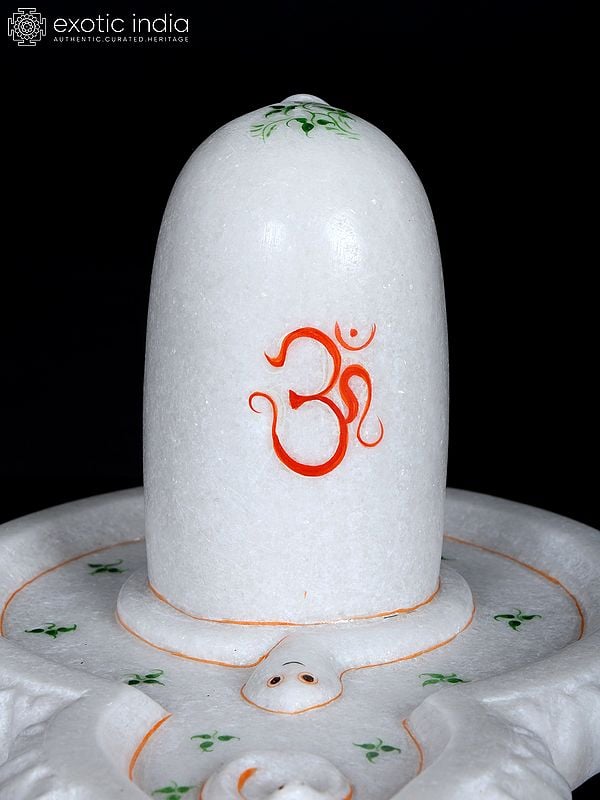 Exotic India 11" White Marble Shiva Linga | Handmade | Lingam | Idols For Home Decor And Pooja | Mahashiva Ratri Puja Decor | Shiv Ling Indian God Statue 