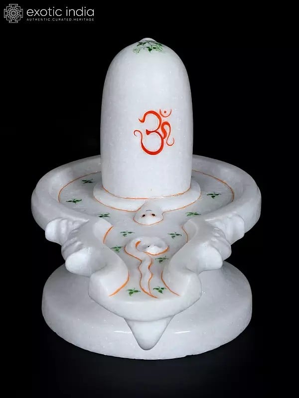 exotic india 11" White Marble Shiva Linga | Handmade | Lingam | Idols for Home Decor and Pooja | Mahashiva Ratri Puja Decor | Shiv Ling Indian God Statue 
