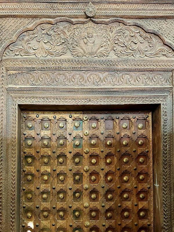 Exotic India 110" Large Iron Details Exterior Gate With Lord Krishna Handmade Design 