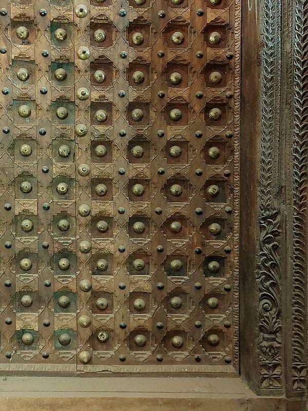 Exotic India 110" Large Iron Details Exterior Gate With Lord Krishna Handmade Design 