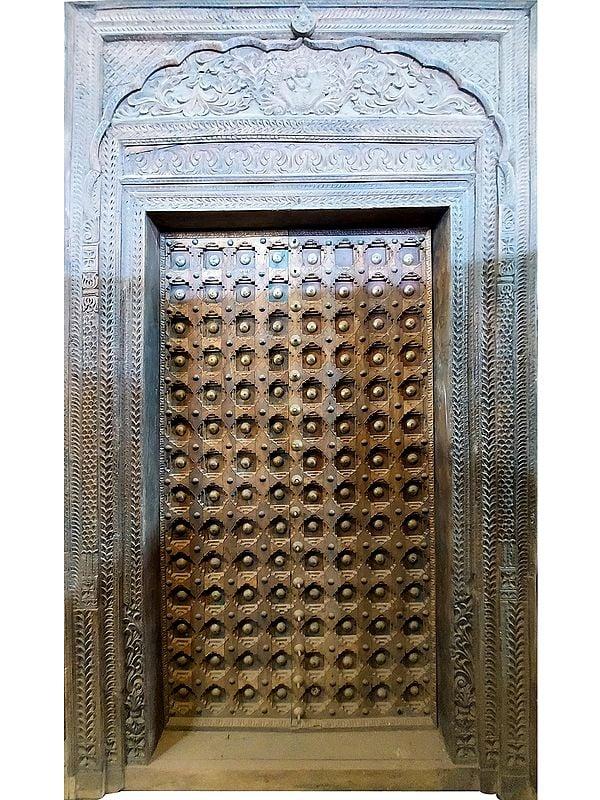 exotic india 110" Large Iron Details Exterior Gate With Lord Krishna Handmade Design 