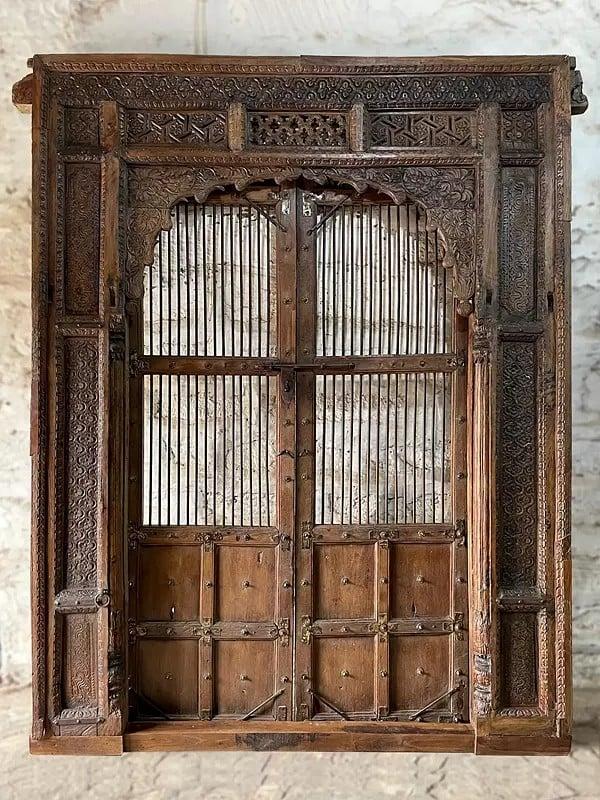 exotic india 110" Large Traditional Hand Carved Old Wood Heavy Indian Door 