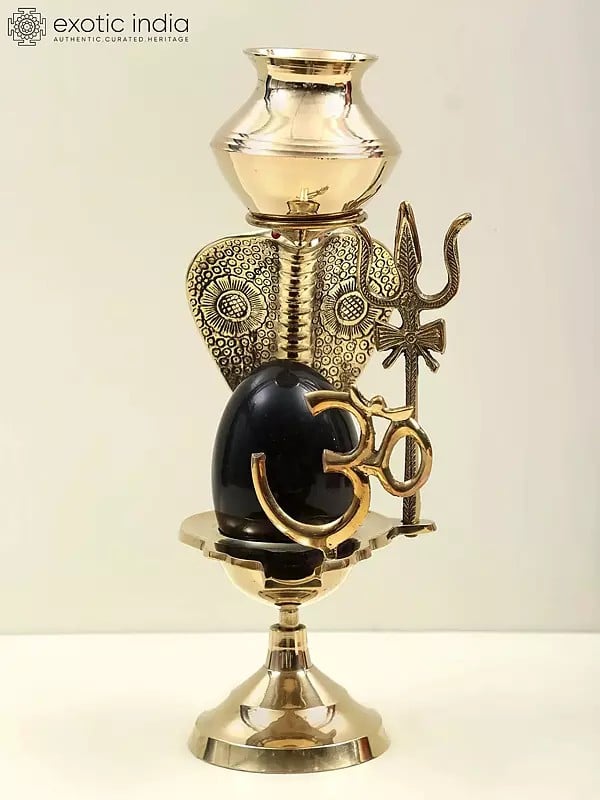 Exotic India 12" Assembly To Bath Shiva Linga With Dripping Vase For Milk Or Water In Brass | Handcrafted In India 