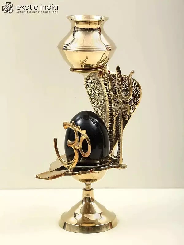 Exotic India 12" Assembly To Bath Shiva Linga With Dripping Vase For Milk Or Water In Brass | Handcrafted In India 