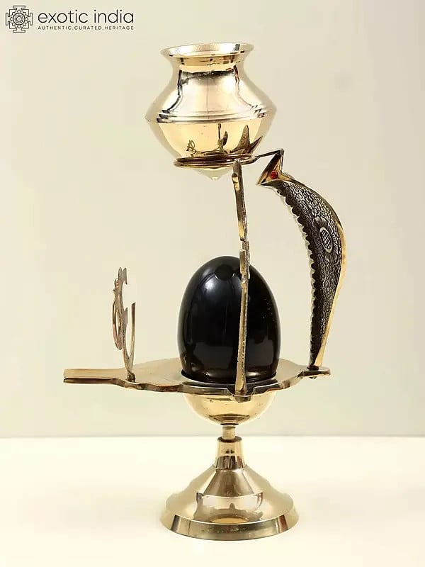 Exotic India 12" Assembly To Bath Shiva Linga With Dripping Vase For Milk Or Water In Brass | Handcrafted In India 