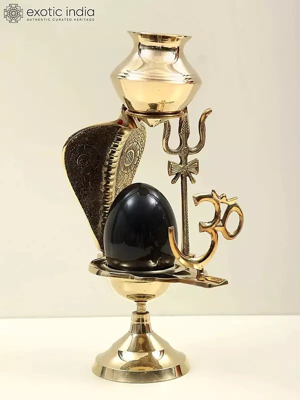 exotic india 12" Assembly to Bath Shiva Linga with Dripping Vase for Milk or Water In Brass | Handcrafted In India 