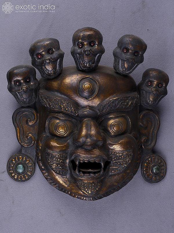 exotic india 12" Bhairava Mask In Copper Wall Hanging | Handmade 