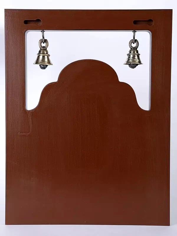 Exotic India 12" Blessing Lord Ganesha Wall Hanging Fame With Bells | Brass And Wood 