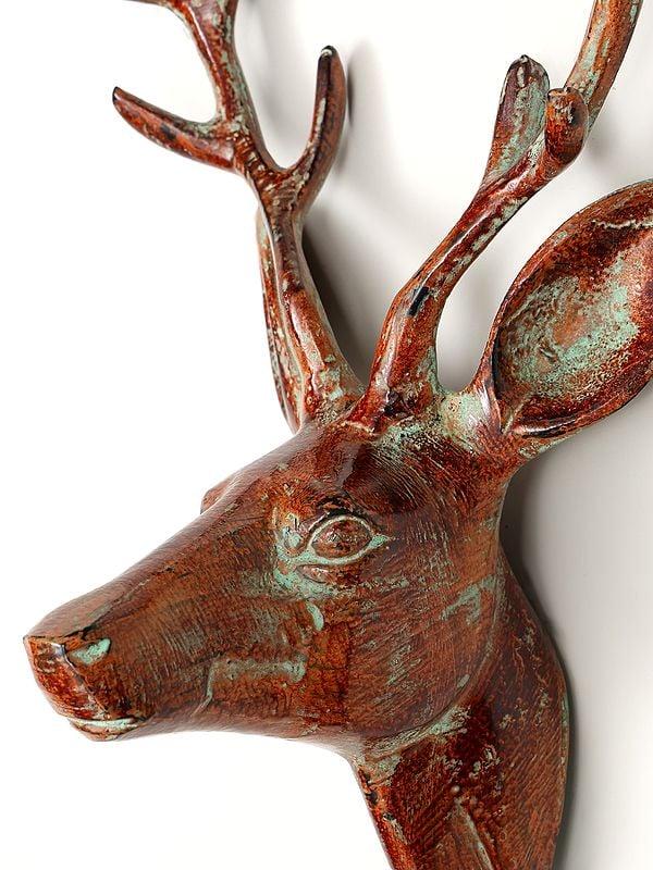 Exotic India 12" Brass Deer Head | Wall Hanging | Home Decor 
