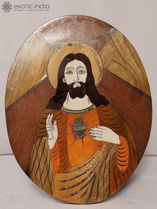 exotic india 12" Calm Jesus Wall Panel | Rosewood Panel With Inlay Work 