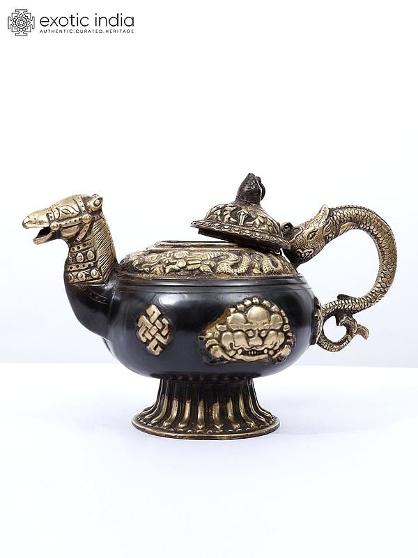 Exotic India 12" Camel Design Buddhist Monastery Kettle In Brass 