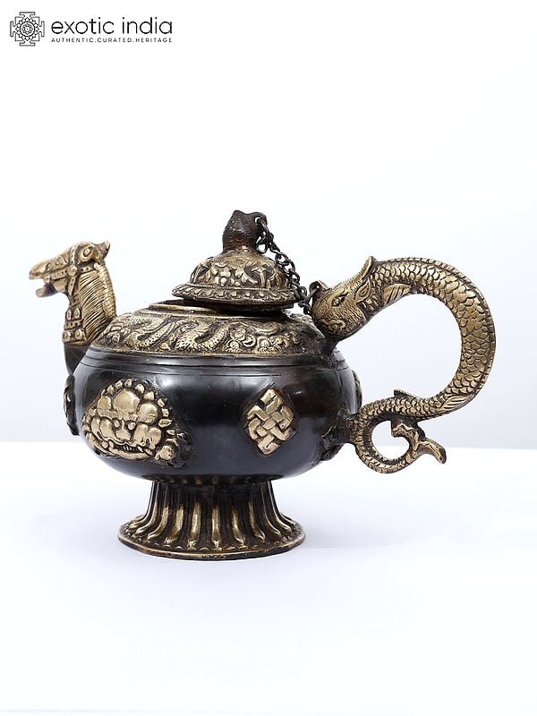 Exotic India 12" Camel Design Buddhist Monastery Kettle In Brass 