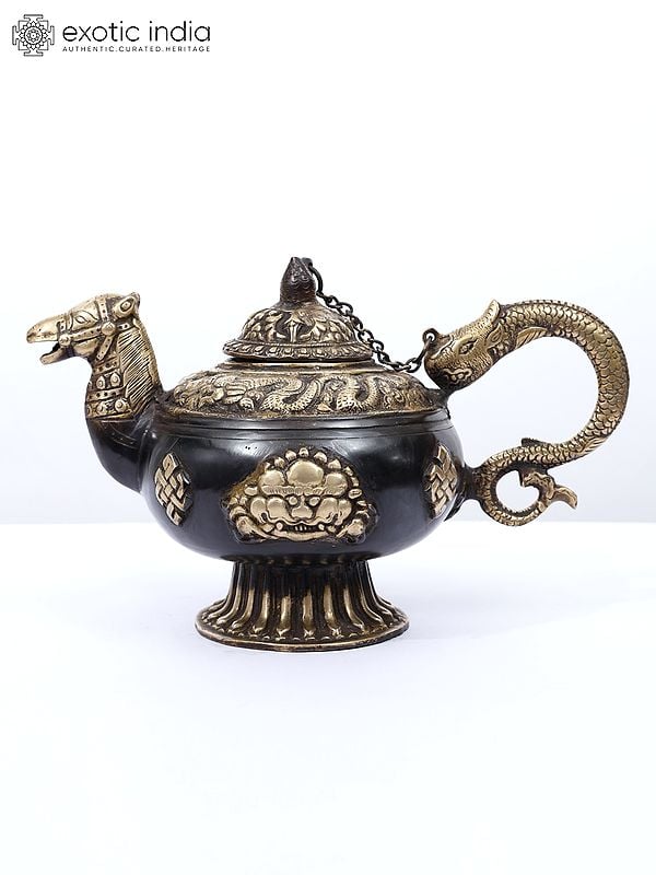 exotic india 12" Camel Design Buddhist Monastery Kettle in Brass