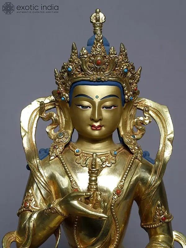 Exotic India 12" Copper Gold Tibetan Buddhist Plated Vajrasattva From Nepal | Handmade Statue 