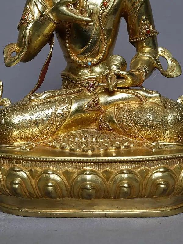 Exotic India 12" Copper Gold Tibetan Buddhist Plated Vajrasattva From Nepal | Handmade Statue 