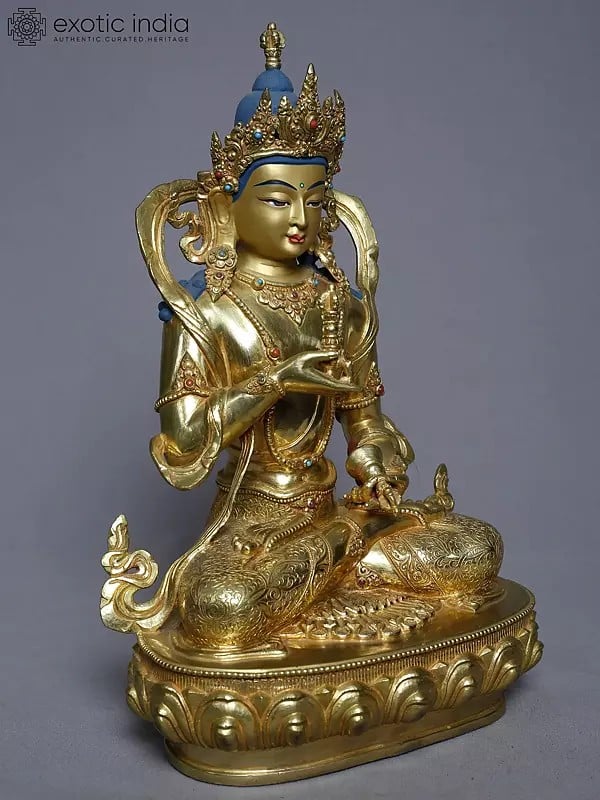 Exotic India 12" Copper Gold Tibetan Buddhist Plated Vajrasattva From Nepal | Handmade Statue 