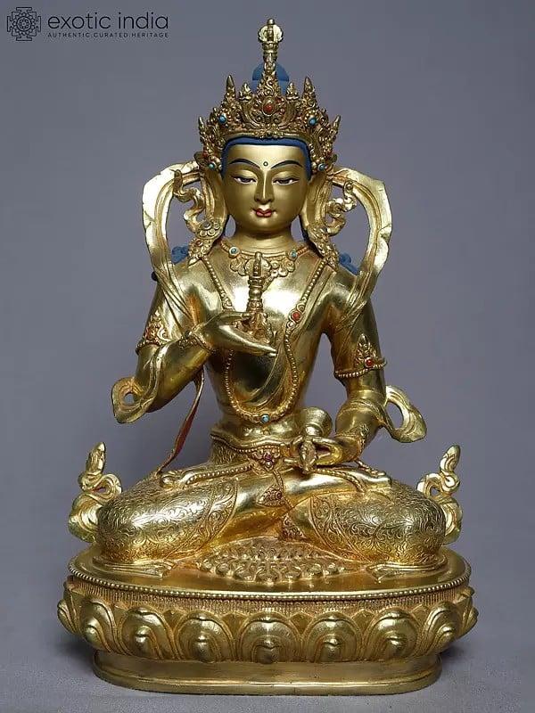 exotic india 12" Copper Gold Tibetan Buddhist Plated Vajrasattva From Nepal | Handmade Statue 