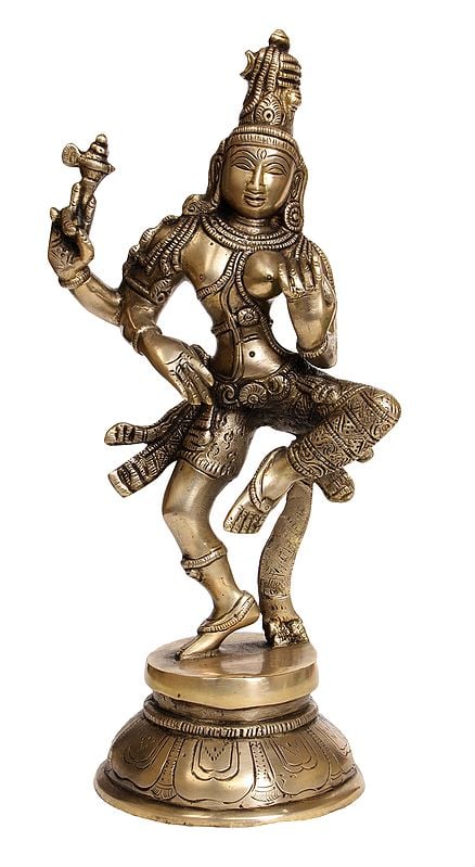 exotic india 12" Dancing Ardhanarishvara Brass Sculpture | Shiva Shakti Statue 