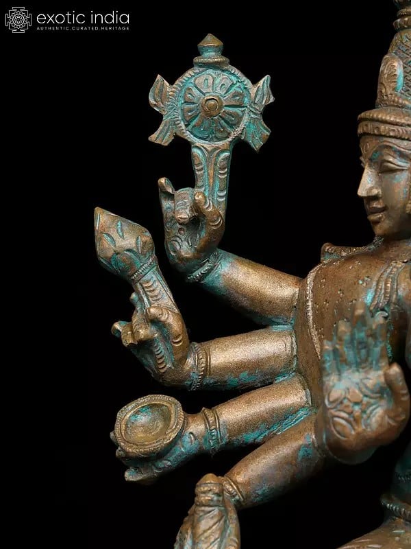 Exotic India 12" Five Headed And Ten Armed Goddess Gayatri | Madhuchista Vidhana (Lost-Wax) | Panchaloha Bronze From Swamimalai 