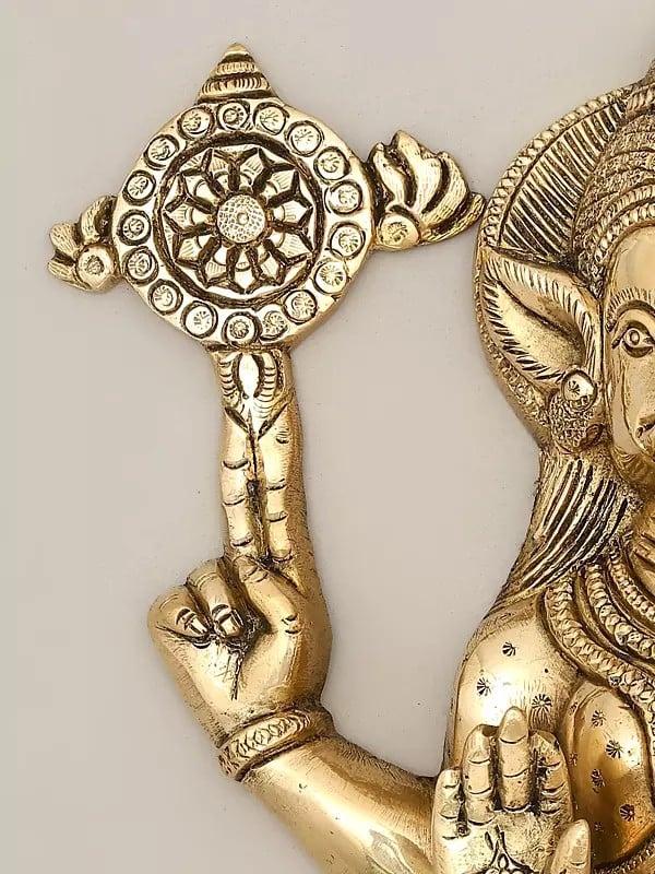 Exotic India 12" Four Armed Blessing Goddess Varahi | Brass Statue | Wall Hanging 