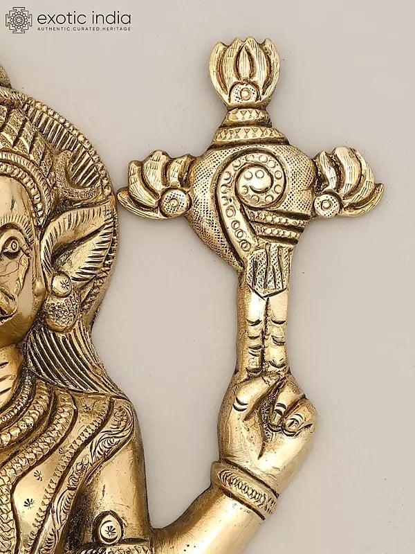 Exotic India 12" Four Armed Blessing Goddess Varahi | Brass Statue | Wall Hanging 