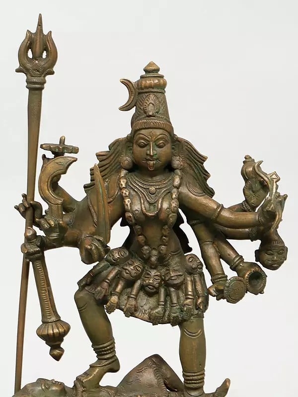 Exotic India 12" Goddess Kali Standing On Lord Shiva | Madhuchista Vidhana (Lost-Wax) | Panchaloha Bronze From Swamimalai 