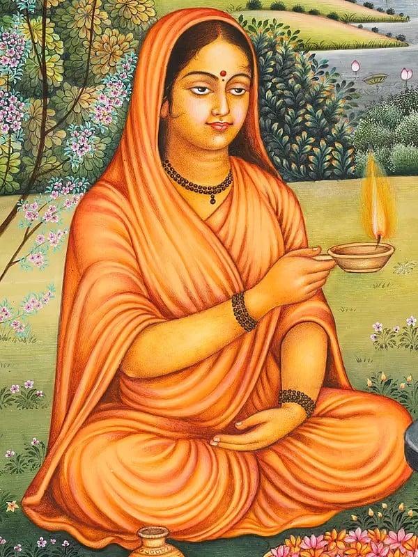 Exotic India 12" Goddess Parvati Worshipping Lord Shiva | Watercolor Painting 