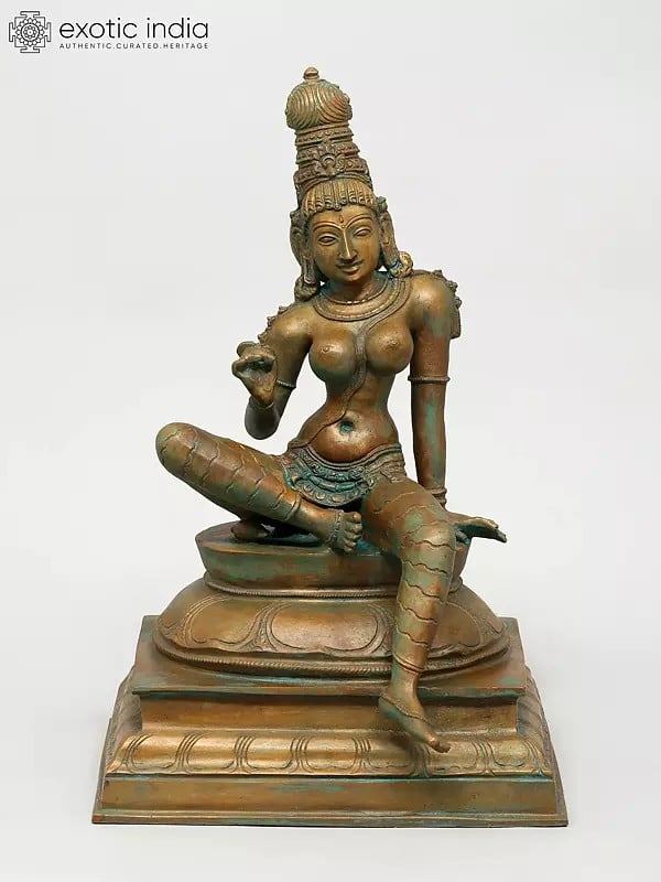 exotic india 12" Goddess Uma (Bhoga Shakti) | Madhuchista Vidhana (Lost-Wax) | Panchaloha Bronze from Swamimalai 