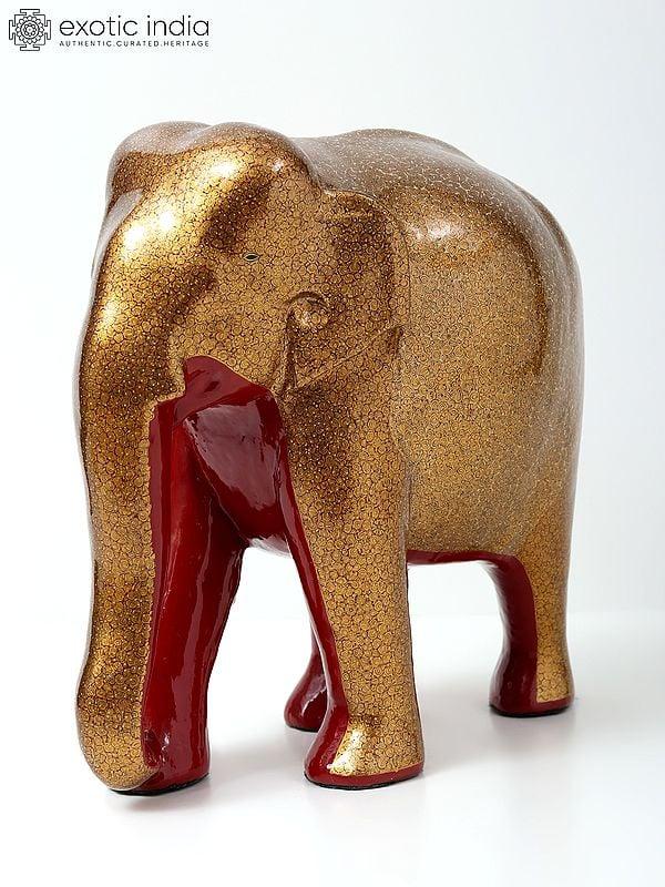 Exotic India 12" Hand-Painted Wood Based Papier Mache Elephant | Home Decor 