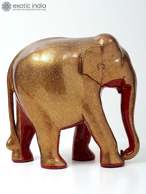 Exotic India 12" Hand-Painted Wood Based Papier Mache Elephant | Home Decor 