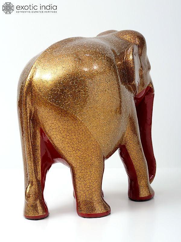 Exotic India 12" Hand-Painted Wood Based Papier Mache Elephant | Home Decor 