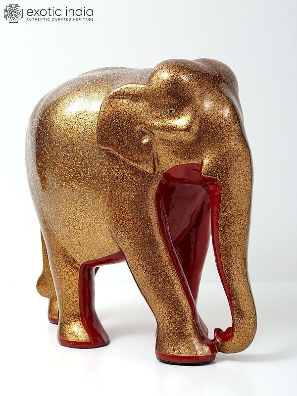 exotic india 12" Hand-Painted Wood Based Papier Mache Elephant | Home Decor 