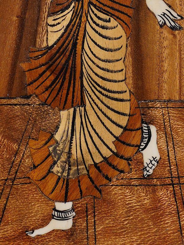 Exotic India 12" Lady Holding Tray Of Fruits | Rosewood Panel With Inlay Work 