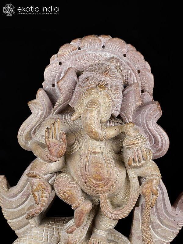 Exotic India 12" Lord Ganesha Dancing On Serpent | Stone Statue From Banaras 
