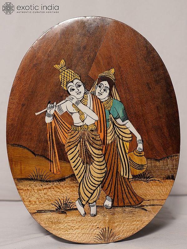 exotic india 12" Lord Krishna With Radha Rani | Rosewood Panel With Inlay Work 