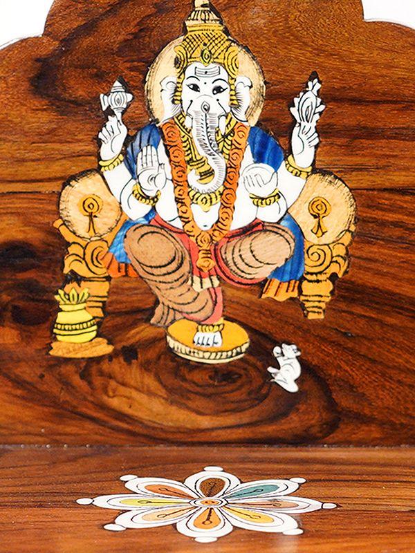 Exotic India 12" Mandasana With Ganesha Design For Home | Handmade Rosewood Home Decor Item