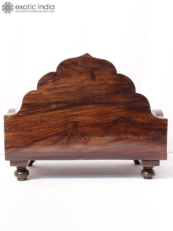 Exotic India 12" Mandasana With Ganesha Design For Home | Handmade Rosewood Home Decor Item
