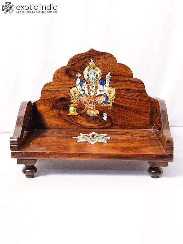 exotic india 12" Mandasana With Ganesha Design For Home | Handmade Rosewood Home Decor Item 