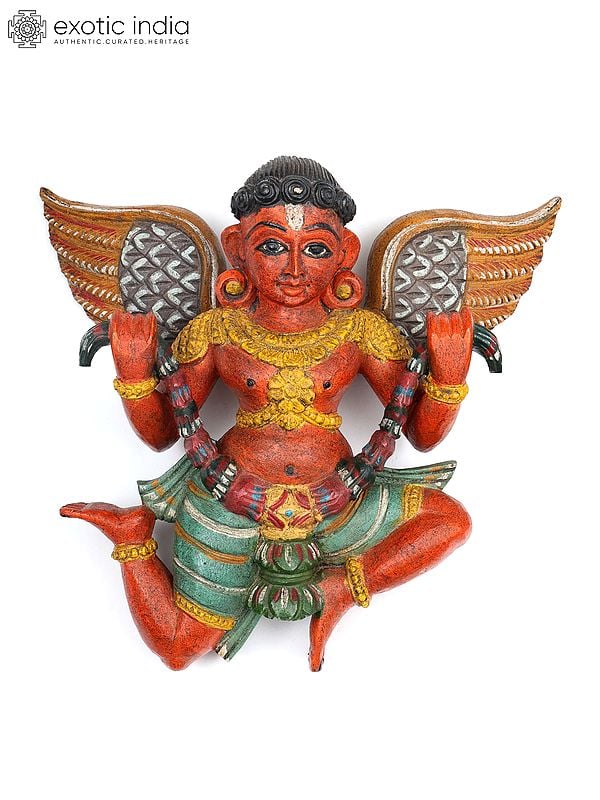 Exotic India 12" Pair Of Wall Hanging Gandharvas | Wood Carving 