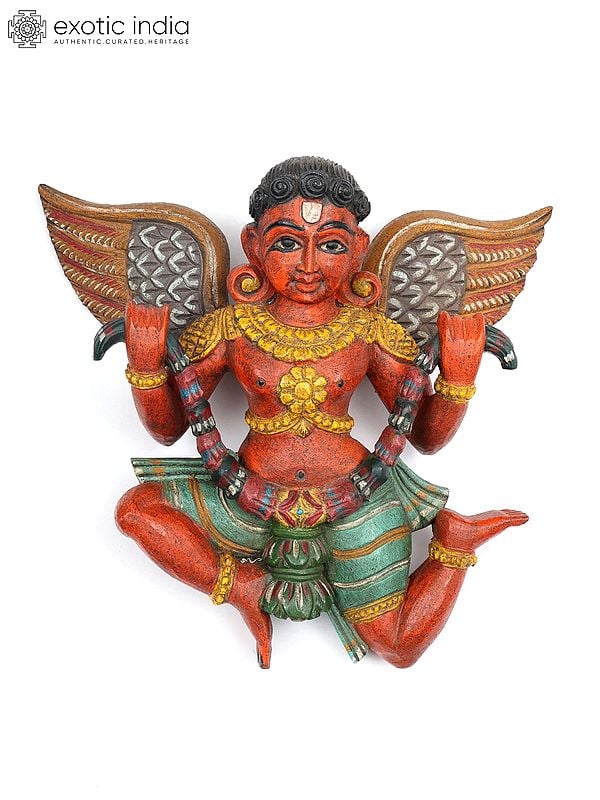 Exotic India 12" Pair Of Wall Hanging Gandharvas | Wood Carving 
