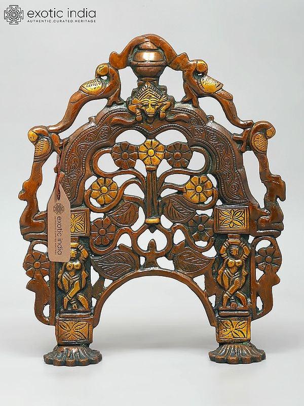 exotic india 12" Peacock Design Kirtimukha Temple Arch (Prabhavali) | Made In India 