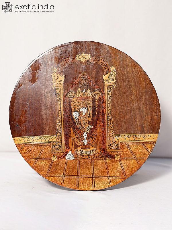 exotic india 12" Round Panel Of Lord Tirupati Balaji | Rosewood Panel With Inlay Work 