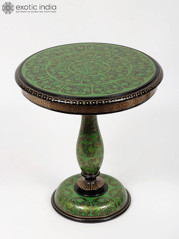 Exotic India 12" Round Shaped Hand-Painted Pedestal | From Kashmir 